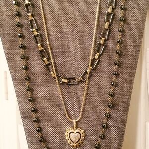 3 piece two toned Gold & Gunmetal stack necklace.